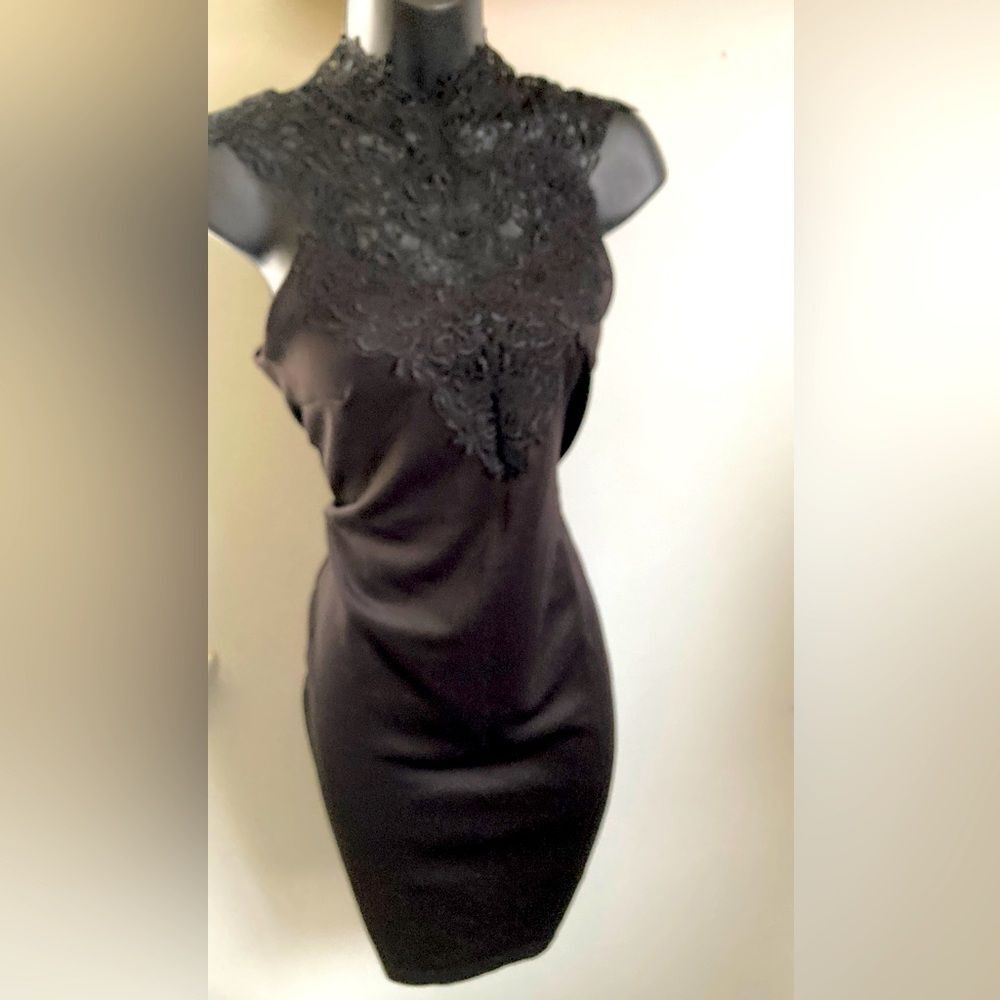 Black Satin and Lace Dress Large